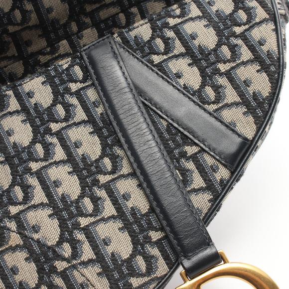 Dior Saddle Oblique Handbag Canvas Leather Beige Navy Blue - Picture 7 of 9